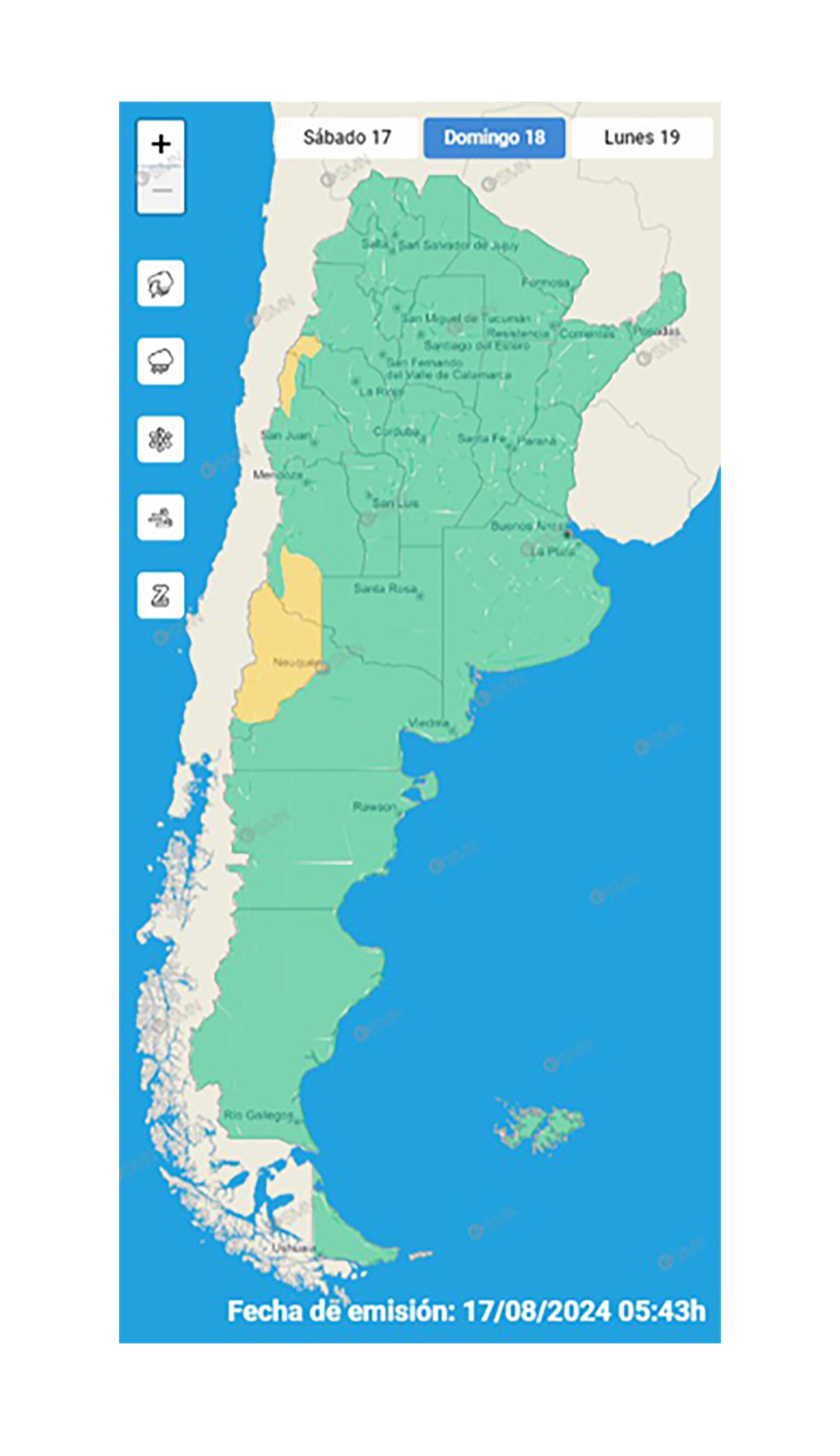 Mapa alerta meteorológica Día del Niño