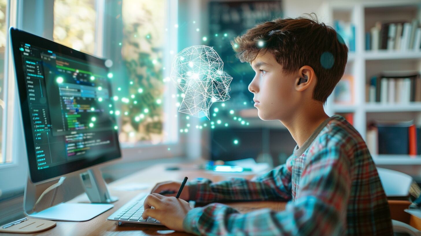 Joven adolescente utiliza computadora con IA para hacer la tarea - (Imagen Ilustrativa Infobae)