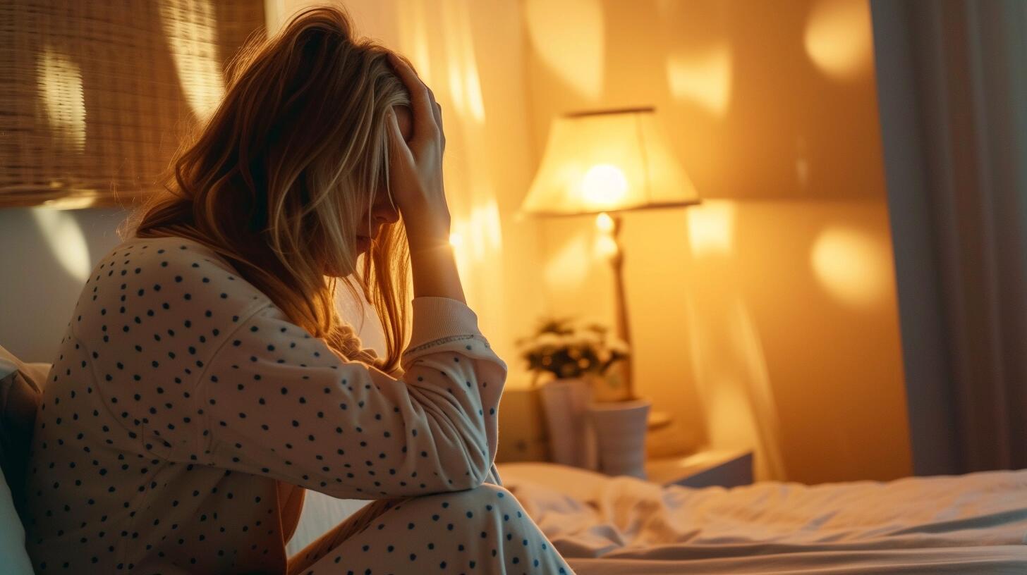 Mujer sentada en su cama, angustiada tras despertar de una pesadilla. La escena transmite la dificultad de enfrentar problemas de sueño como el insomnio, y cómo estos afectan la salud mental y el bienestar. La imagen destaca la importancia de un descanso adecuado y la gestión de trastornos del sueño. (Imagen ilustrativa Infobae)