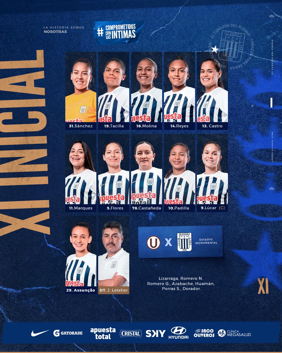 Alineación confirmada de Alianza Lima para la final de ida de la Liga Femenina del Perú.