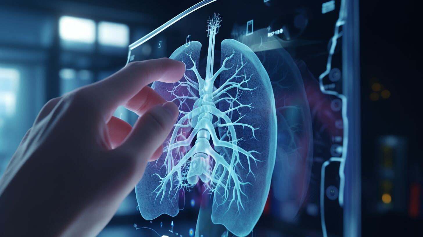 Una imagen que muestra a un médico utilizando tecnología avanzada para examinar los pulmones en una pantalla digital futurista, ejemplificando cómo la inteligencia artificial está transformando la medicina y mejorando la salud respiratoria. (Imagen ilustrativa Infobae)