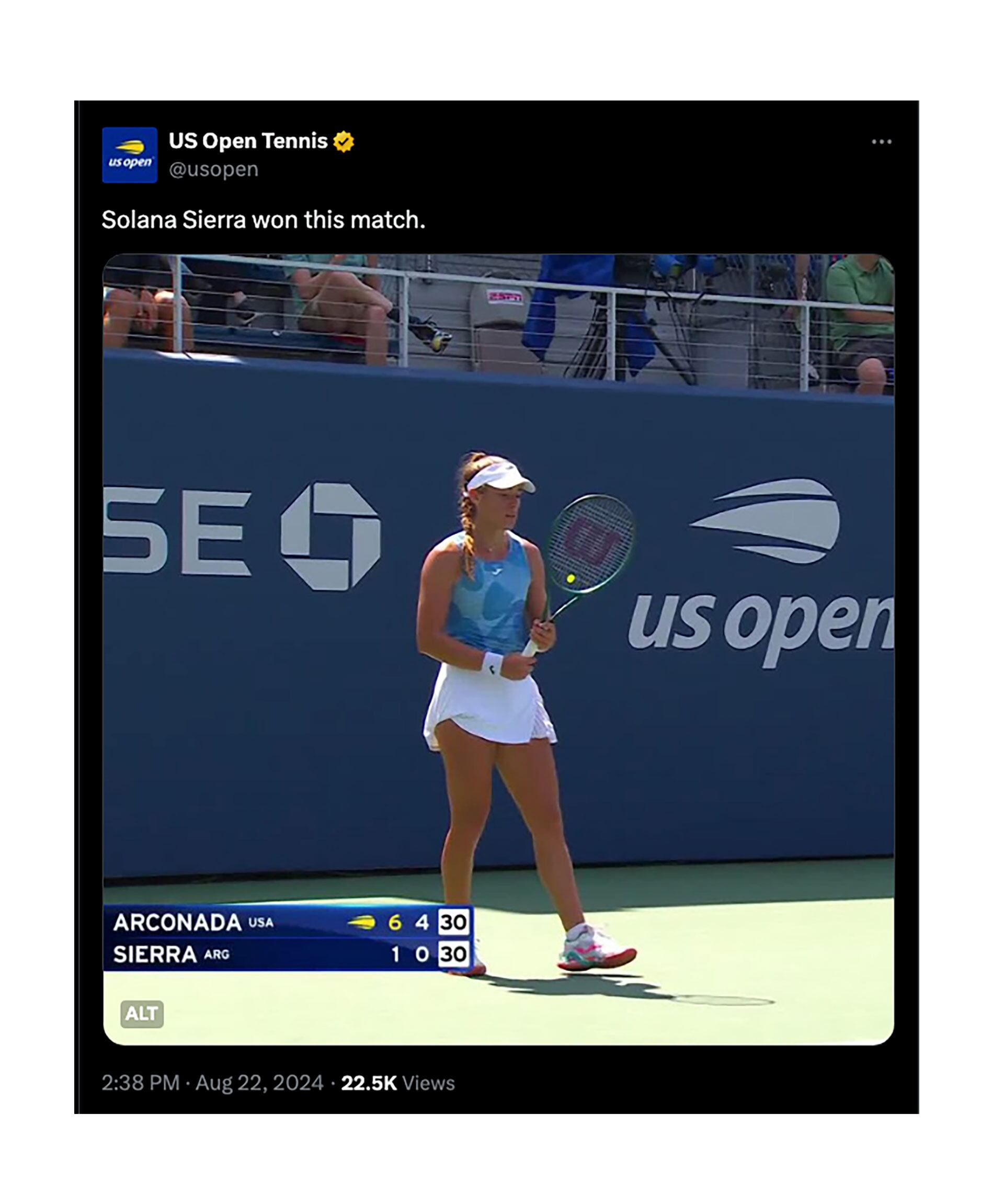 El posteo de US Open sobre Solana Sierra