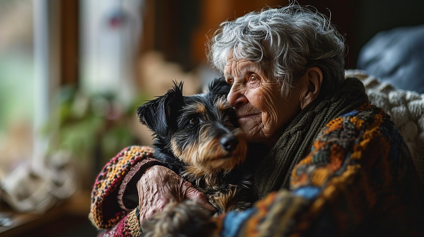 Conmovedora imagen de personas mayores disfrutando la compañía de sus mascotas. Una relación que brinda amor, alegría y bienestar emocional. - (Imagen ilustrativa Infobae)