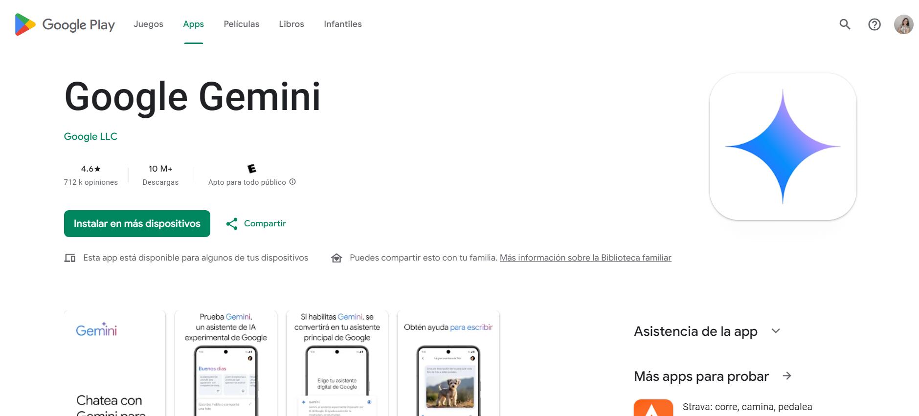 La aplicación de Gemini está disponible para Android en Play Store. (Play Store)