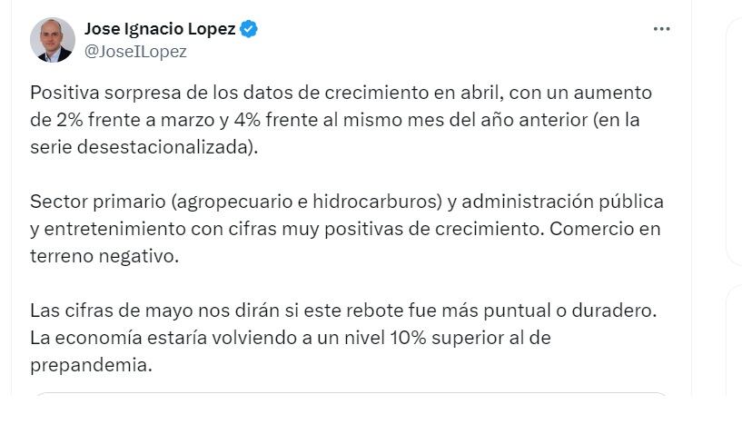 José Ignacio López, presidente de Anif, aseguró que las cifras de crecimiento económico de Colombia en abril fueron sorpresivas - crédito @JoseILopez/X