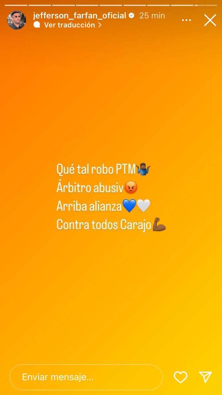 Jefferson Farfán y su colérica reacción contra arbitraje en Alianza Lima vs Atlético Grau. - créditos: Instagram Jefferson Farfán