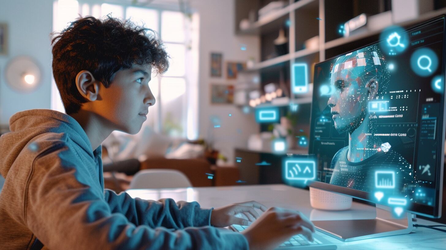 Joven adolescente utiliza computadora con IA para hacer la tarea - (Imagen Ilustrativa Infobae)