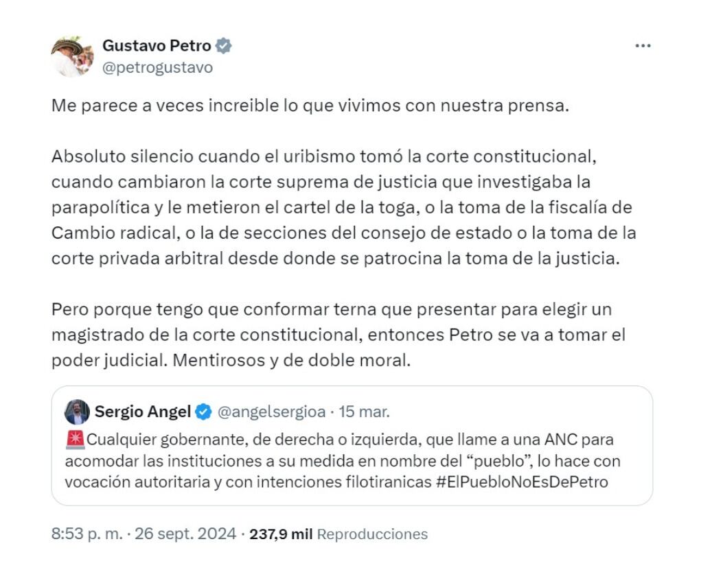 Gustavo Petro sobre su derecho a ternar en la Corte Constitucional