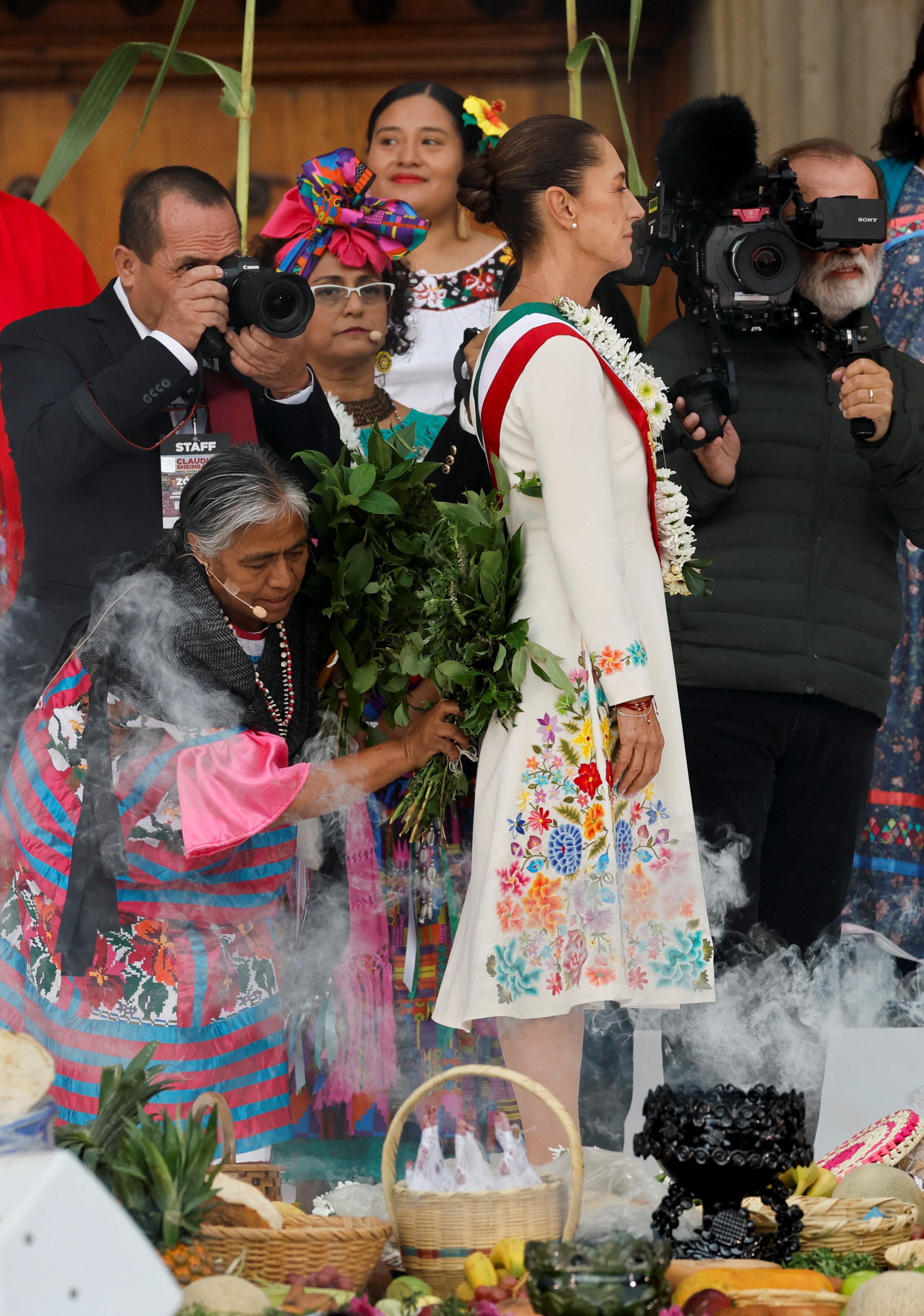 Mexico's new President Claudia Sheinbaum participates in a ceremony where she receives the "baton of command", at Zocalo Square in Mexico City, Mexico October 1, 2024. REUTERS/Daniel Becerril