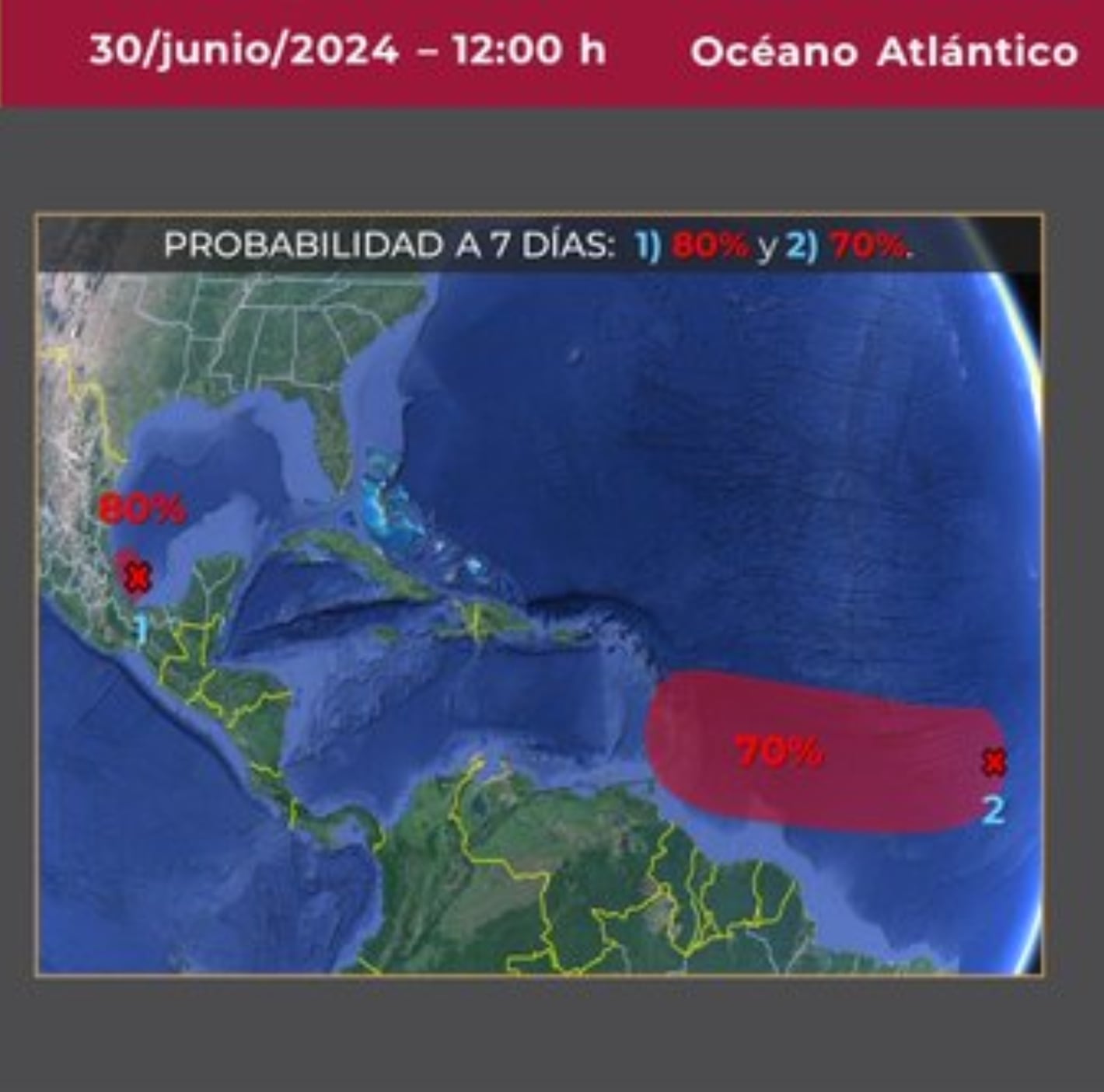 Zonas de baja presión en el Golfo de México y el Océano Atlántico