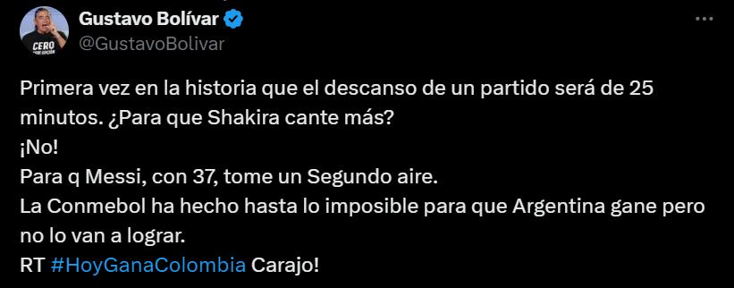 Gustavo Bolívar sobre final de Copa América - crédito @GustavoBolivar/X