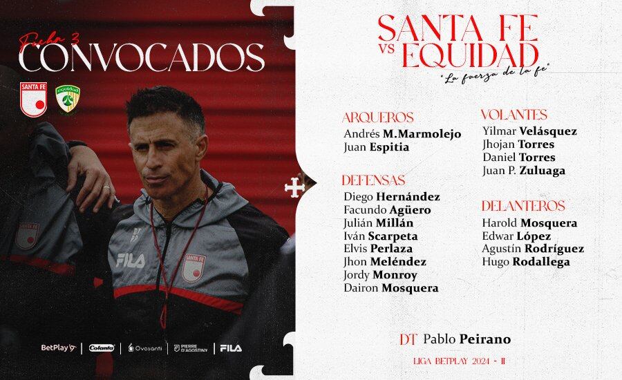 El grupo de jugadores que recibirá a La Equidad esta tarde en El Campín - crédito @SantaFe/X