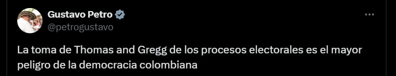 Pronunciamiento de Gustavo Petro sobre Thomas Greg & Sons - crédito @petrogustavo/X