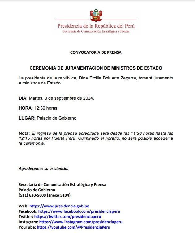 Convocatoria de prensa de Palacio de Gobierno