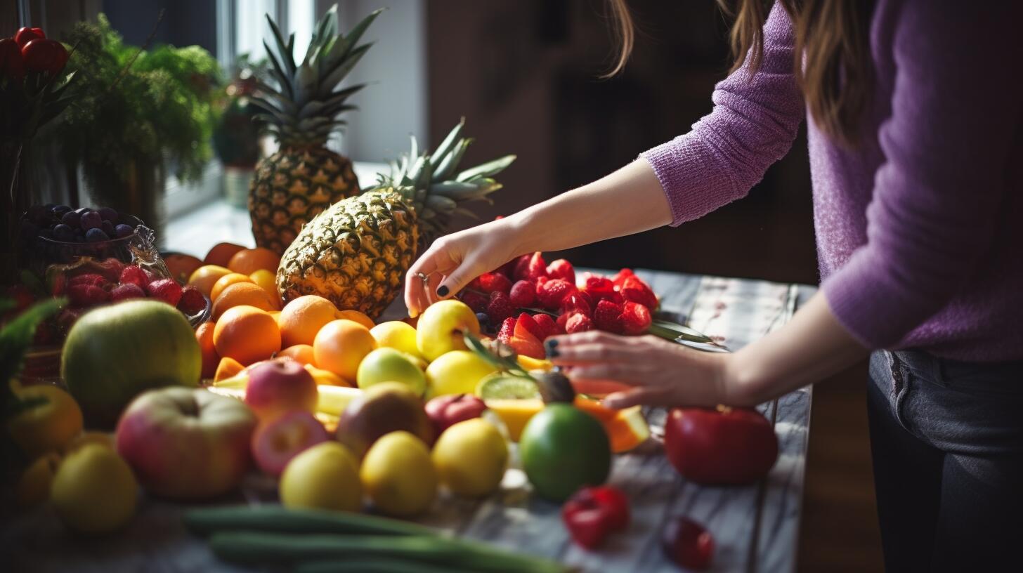 Equilibrio en la cocina: La foto muestra a una persona organizando frutas y verduras, destacando la armonía nutricional, la elección consciente de alimentos saludables y la importancia de las vitaminas para una vida sana. Explora la esencia de una dieta equilibrada. (Imagen Ilustrativa Infobae)