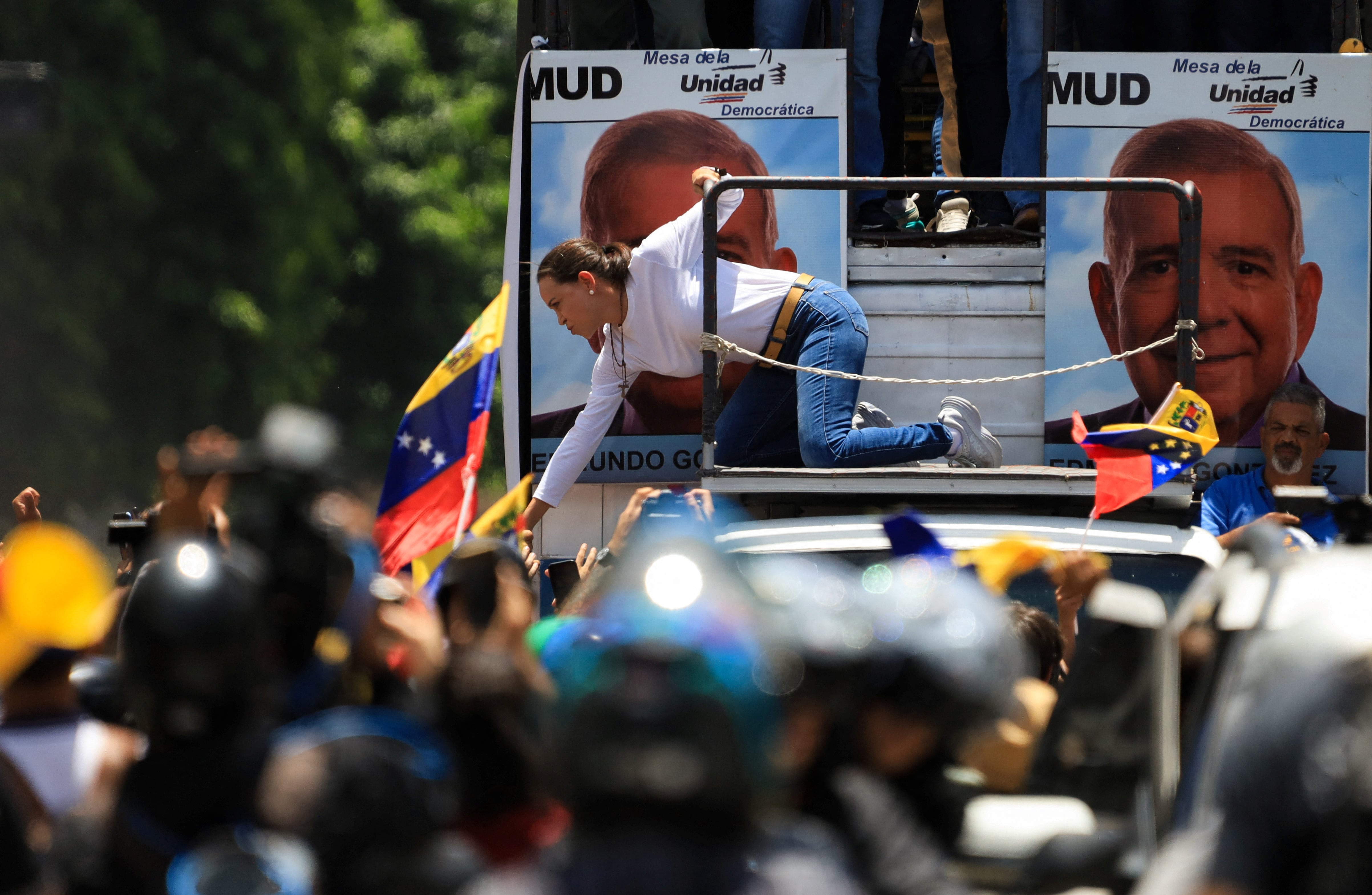 María Corina Machado encabezó una multitudinaria movilización en Las Mercedes, Caracas (REUTERS/Maxwell Briceno)