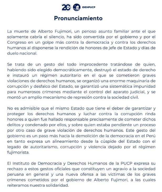 Pronunciamiento del IDEHPUCP