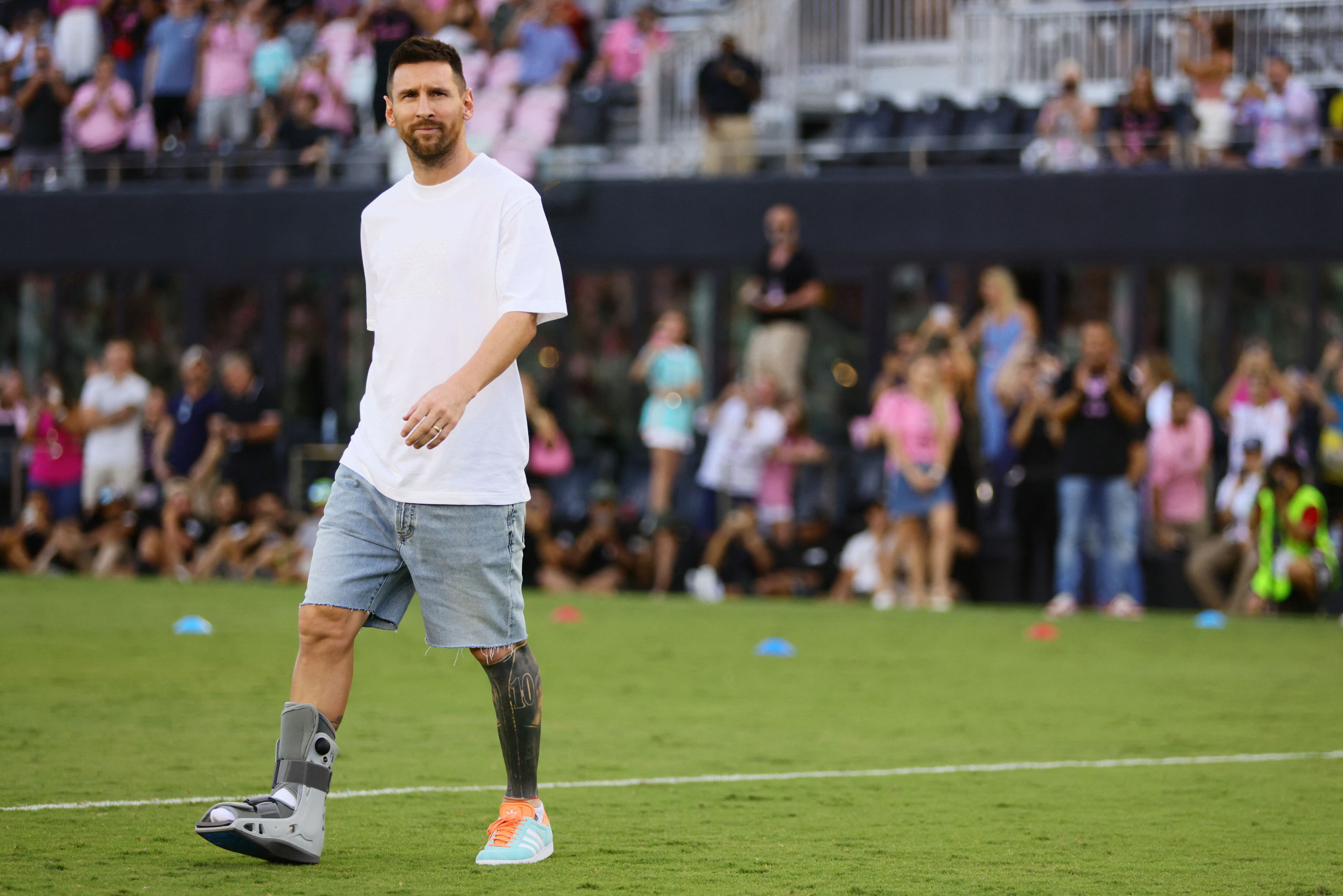 Leo Messi homenajeado el 20 de julio en el partido ante Chicago Fire FC por la MLS (Sam Navarro-USA TODAY Sports)