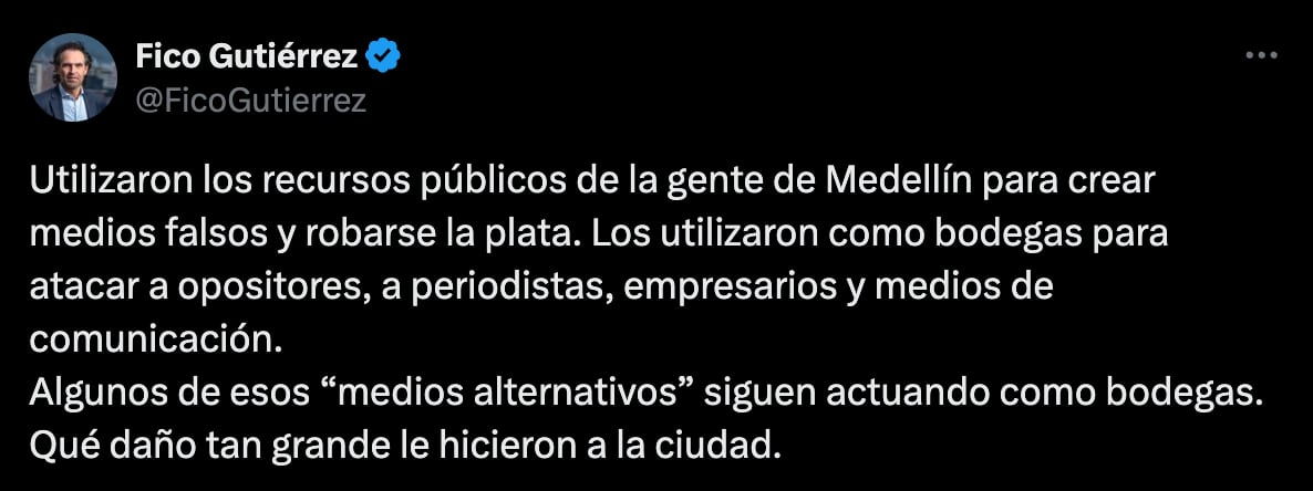 'Fico' Gutiérrez también se refirió a la investigación de contratos sobre presuntos medios falsos - crédito @FicoGutierrez/X