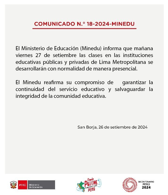 Comunicado del Minedu.