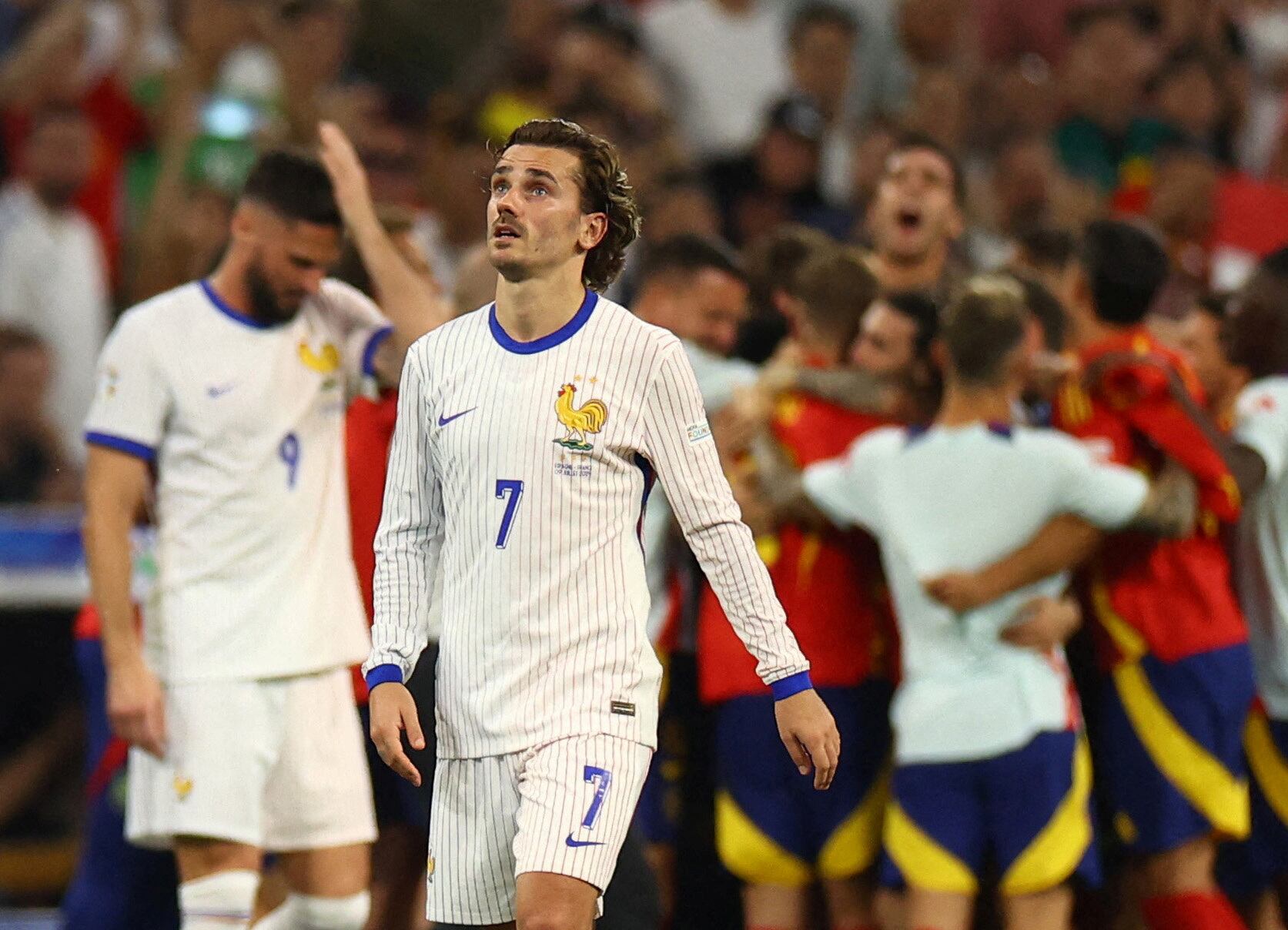 Griezmann en su último partido con su seleccionado en un torneo oficial cuando Francia perdió en las semifinales de la Euro 2024 ante España (REUTERS/Lisi Niesner)