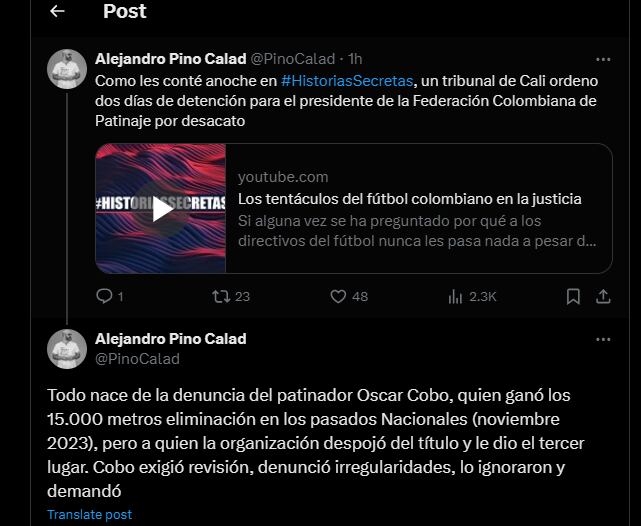 Así explicó la situación Pino Calad a través de su perfil en redes sociales - crédito @PinoCalad / X