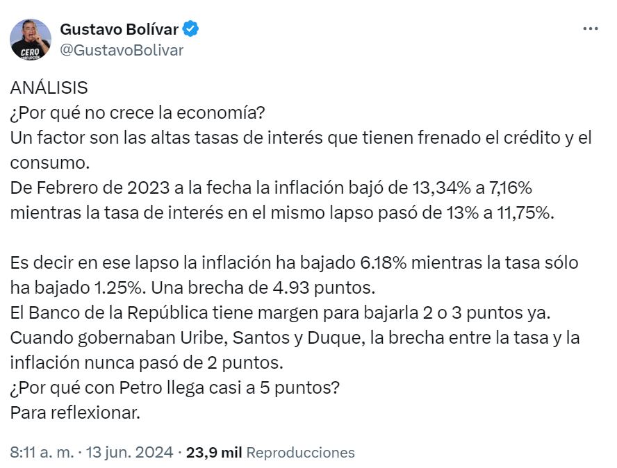 El director del DPS hizo duras críticas contra el Banco de la República - crédito red social X