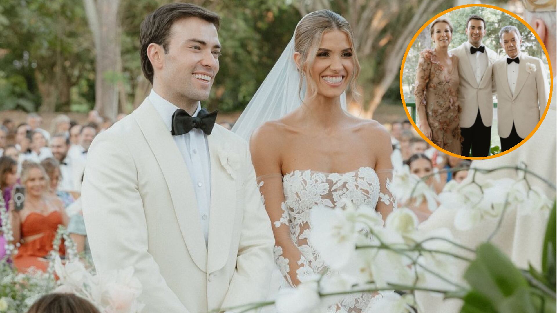 El expresidente y premio Nobel de Paz de 2016, Juan Manuel santos, dio un emotivo discurso en la boda de su hijo menor, Esteban Santos, con la exseñorita Colombia Gabriela Tafur. (Crédito: @estebansantos10 / Instagram)