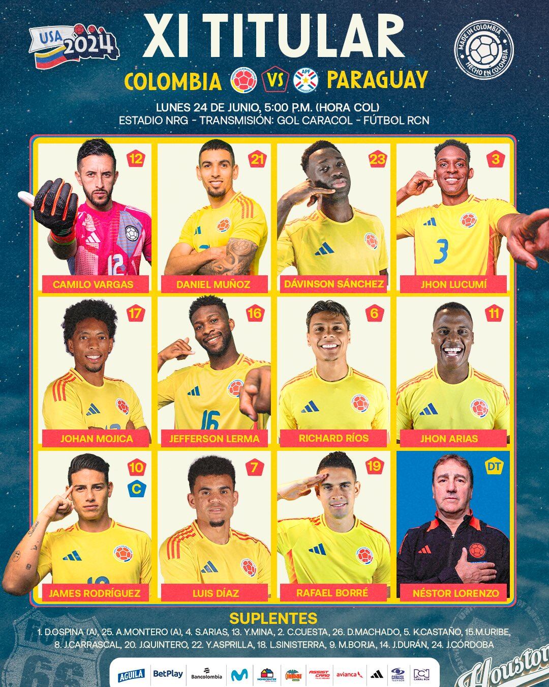 Titular de Colombia vs. Paraguay