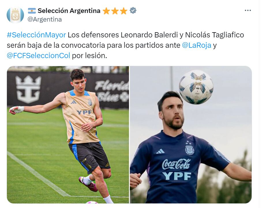 Bajas en la selección Argentina