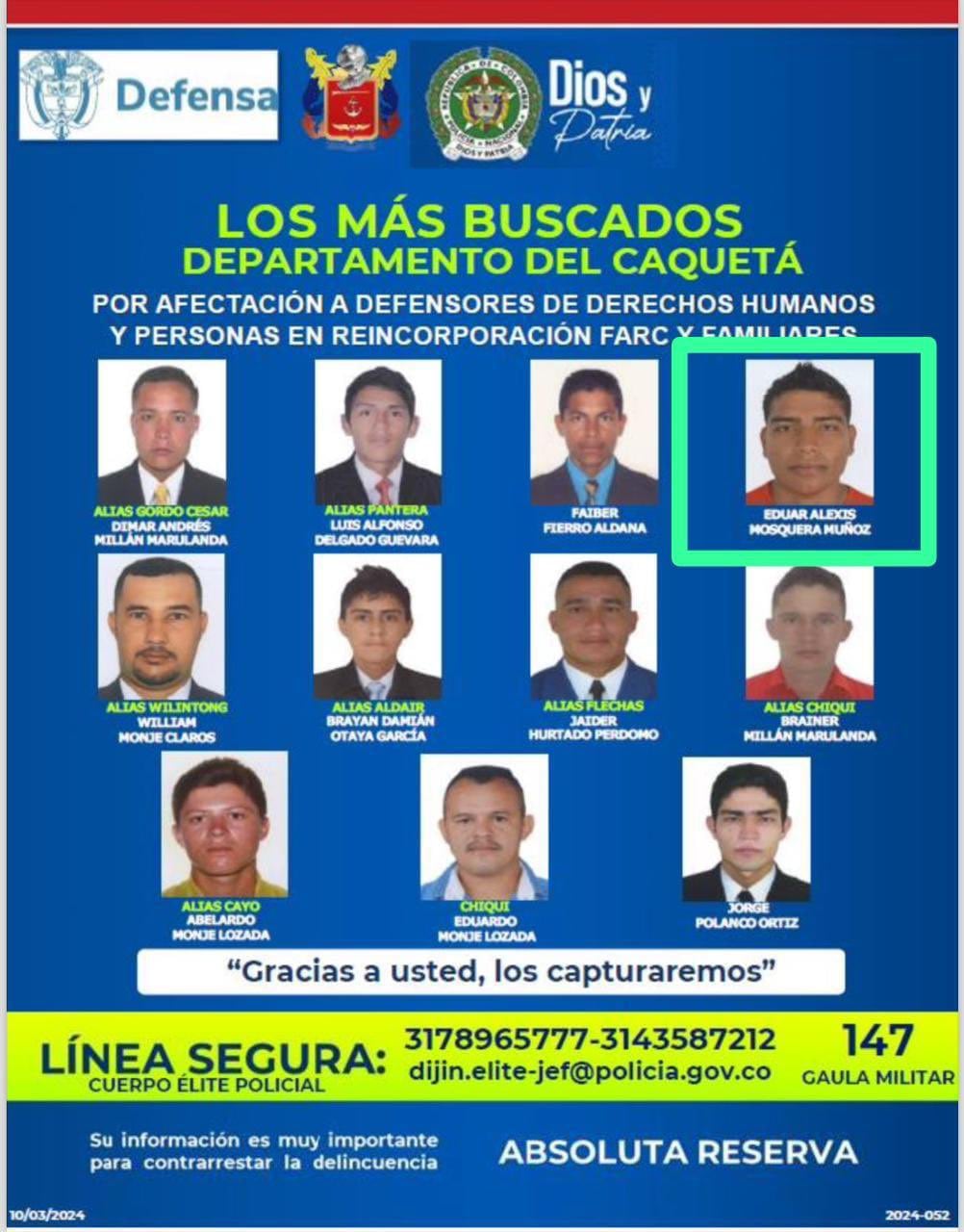 Esta es la lista completa de los hombres más buscados en el departamento de Caquetá - crédito red social X