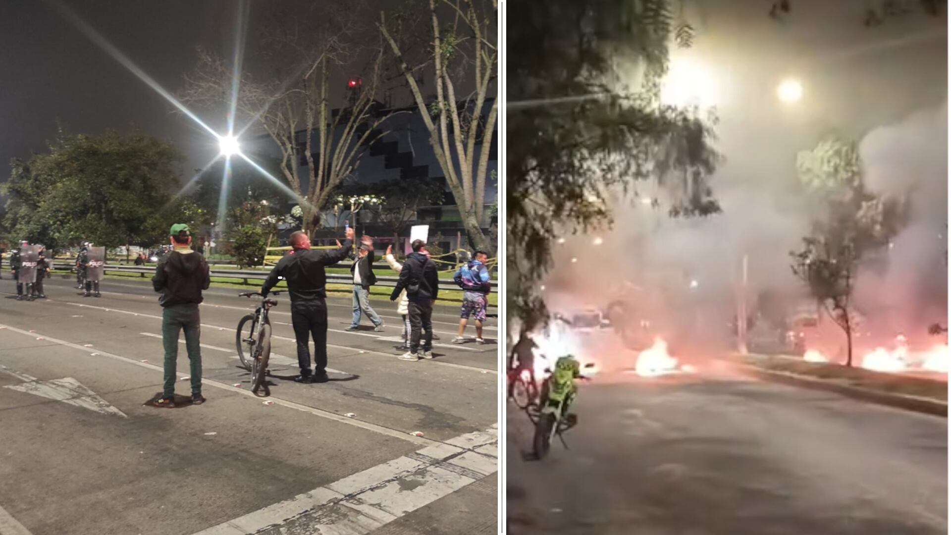 En la noche del martes se reportaron nuevos bloqueos en Suba, Fontibón y otros 16 puntos de Bogotá. (Crédito: Diego Ariza / Infobae / Cuenta de Facebook El carrusel de Andres)