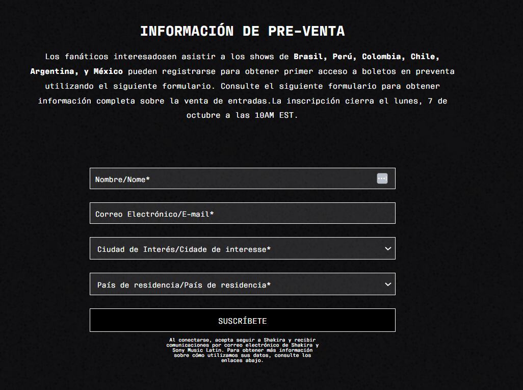 Los fanáticos interesados​​en asistir a los shows de Brasil, Perú, Colombia, Chile, Argentina, y México pueden registrarse para obtener primer acceso a boletos en preventa utilizando el siguiente formulario
(Foto: SS)