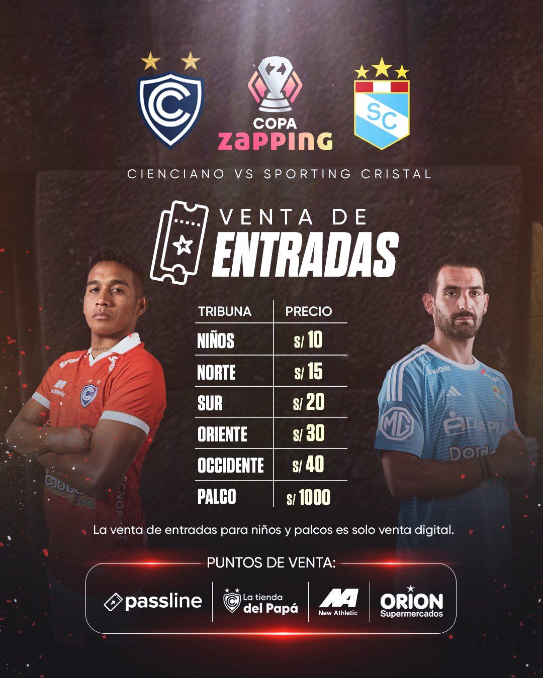 Precios de entradas para el Sporting Crsital vs Cienciano por la Copa Zapping.