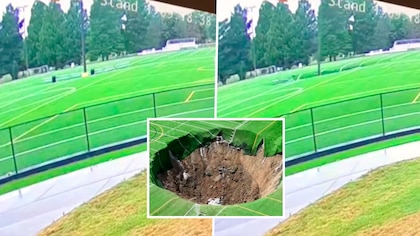 El impactante momento en que un cráter gigante se abrió en un campo de fútbol de Estados Unidos