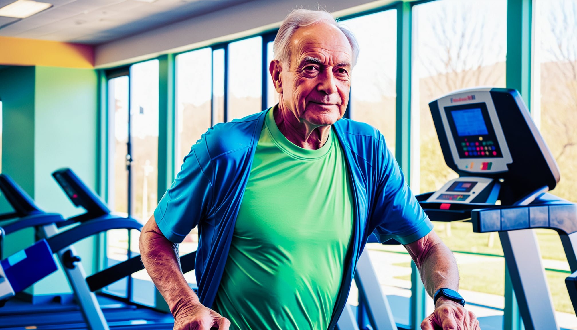 Un abuelo muestra su energía y fortaleza al trotar en una cinta dentro del gimnasio, ejemplificando cómo el ejercicio regular es clave para la salud y bienestar en la tercera edad. Su práctica deportiva subraya la importancia del cuidado físico para una vida prolongada y saludable. (Imagen ilustrativa Infobae)