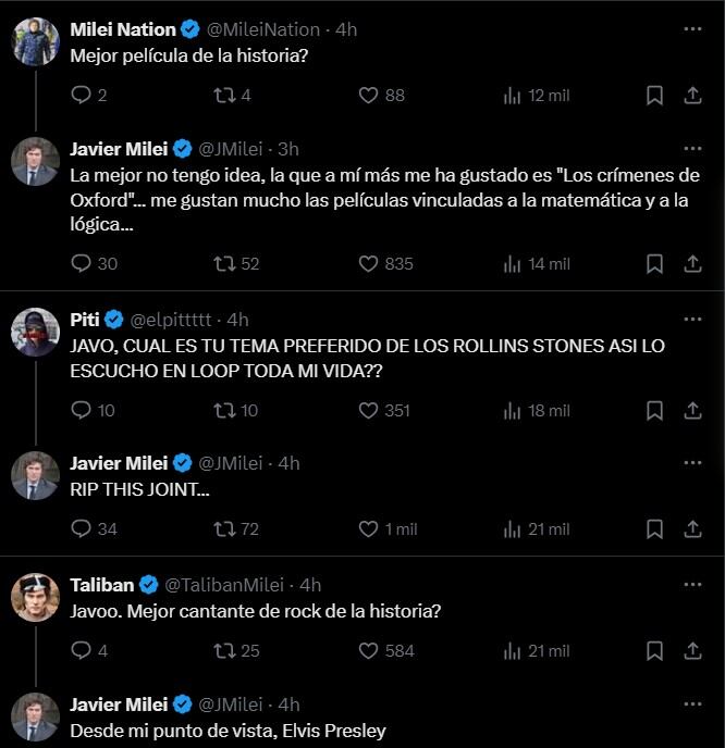 Milei respondió preguntas en redes sociales