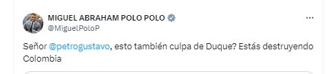 El congresista Miguel Polo Polo cuestionó a Gustavo Petro por posible desabastecimiento de combustible para aviones - crédito @MiguelPoloP/X