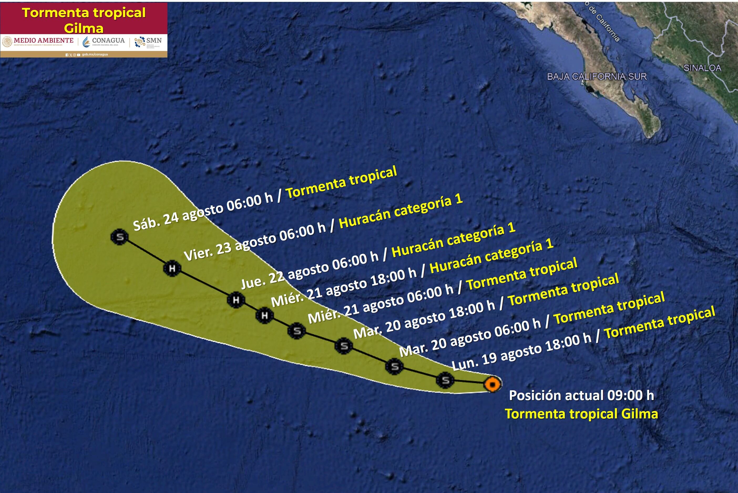 Trayectoria de la Tormenta Tropical Gilma