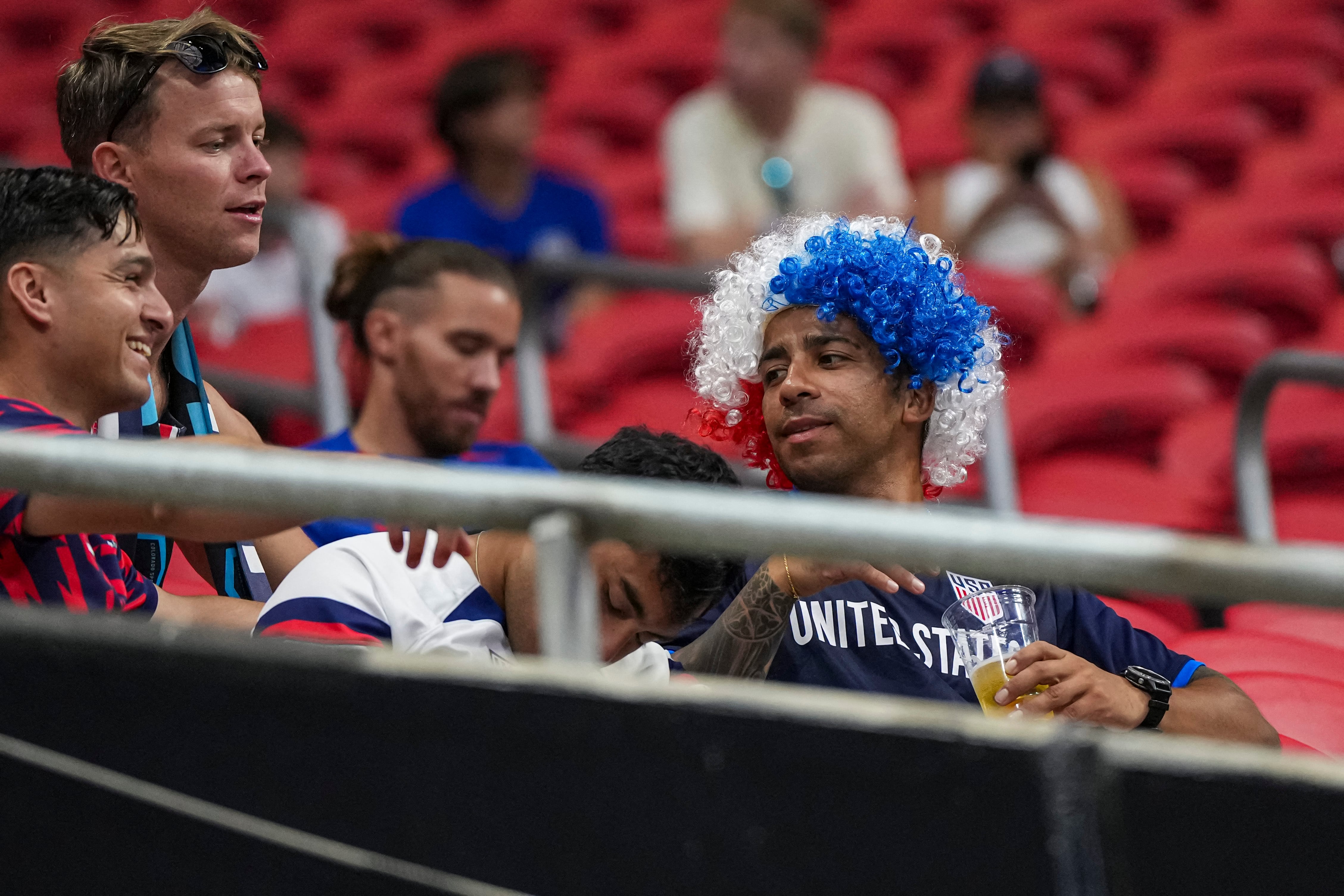 Jun 27, 2024; Atlanta, GA, USA; Fans of the United States shown in the stands before the match against Panama at Mercedes-Benz Stadium. Mandatory Credit: Dale Zanine-USA TODAY Sports