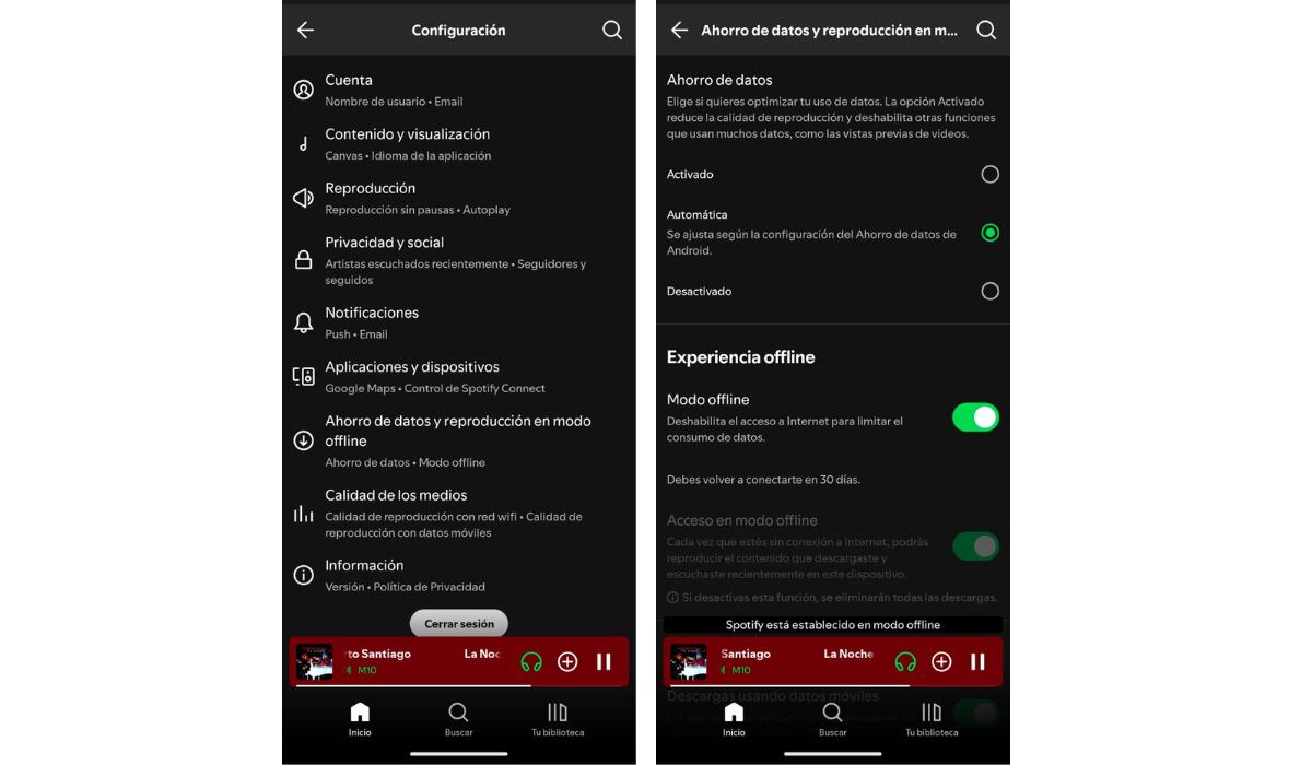 Las copias de seguridad sin conexión se activan cuando el modo offline está habilitado. (Spotify)