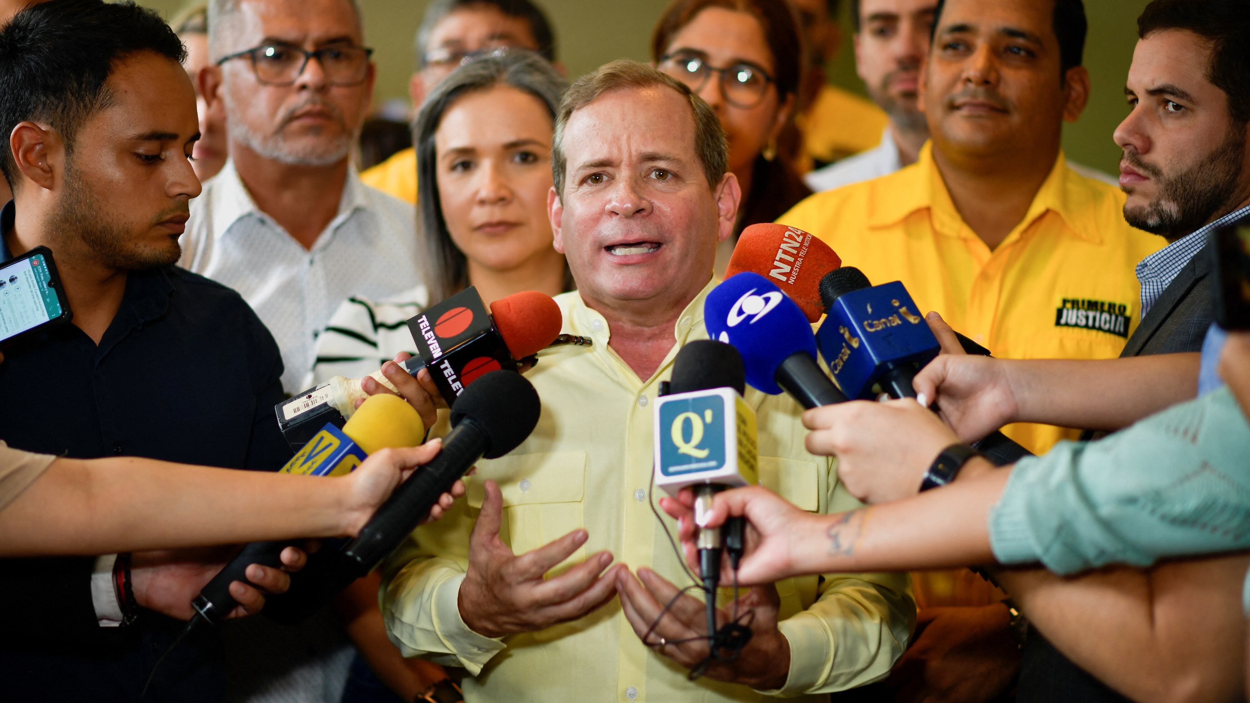 Venezuelan opposition party "Primero Justicia" presents Juan Pablo Guanipa as its candidate for the presidential primary, in Caracas.