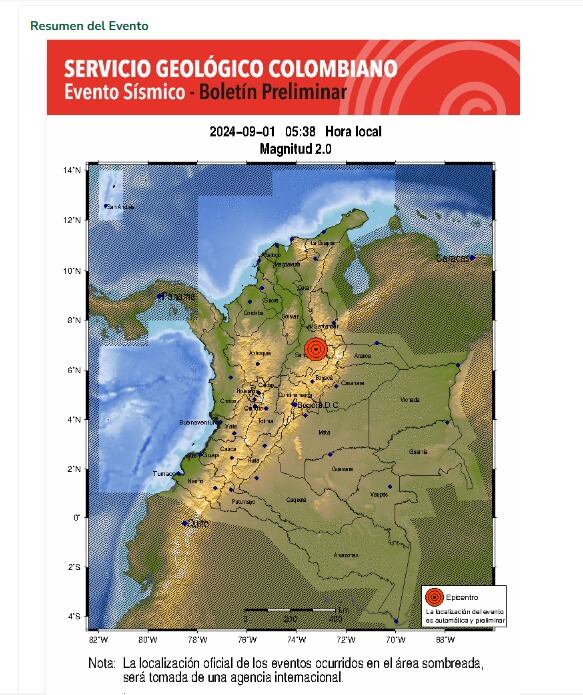 En la madrugada del 1 de septiembre se registró un temblor en Los Santos - crédito Captura SGC