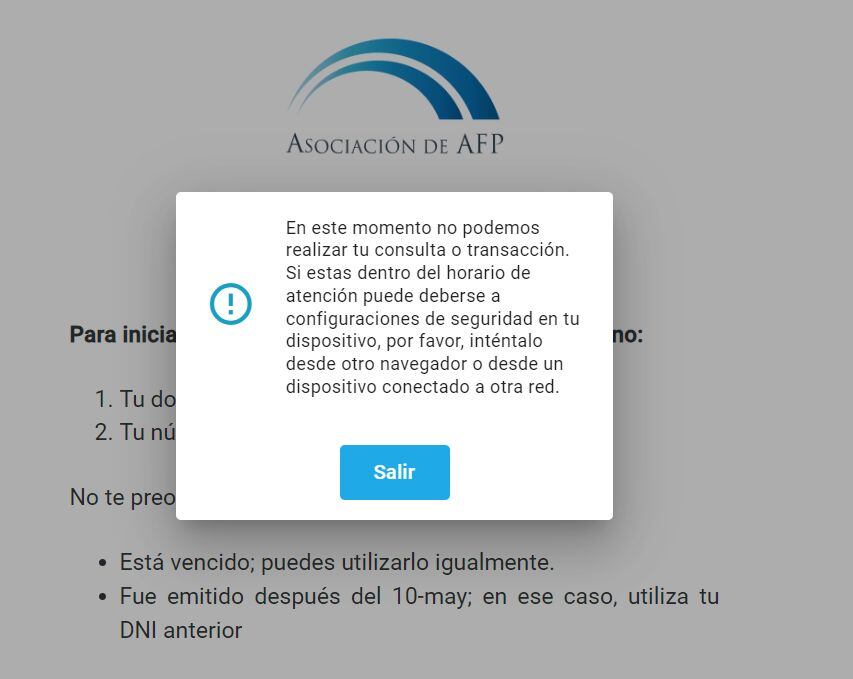 Error en la solicitud de retiro AFP este 10 de junio