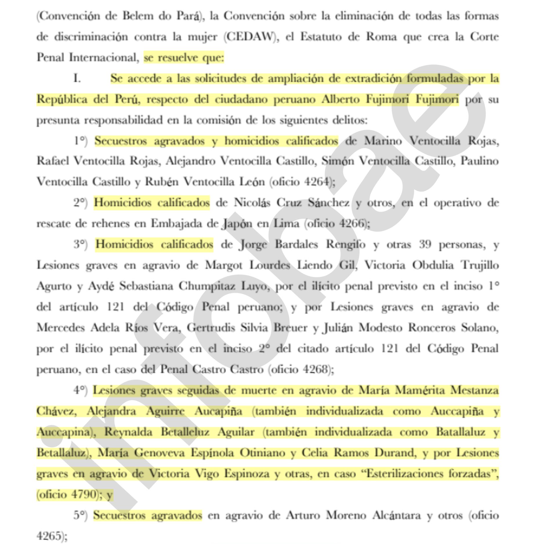 Corte Suprema de Chile amplía la extradición de exdictador Alberto Fujimori a Perú por el delito de esterilizaciones forzadas. Infobae Perú.