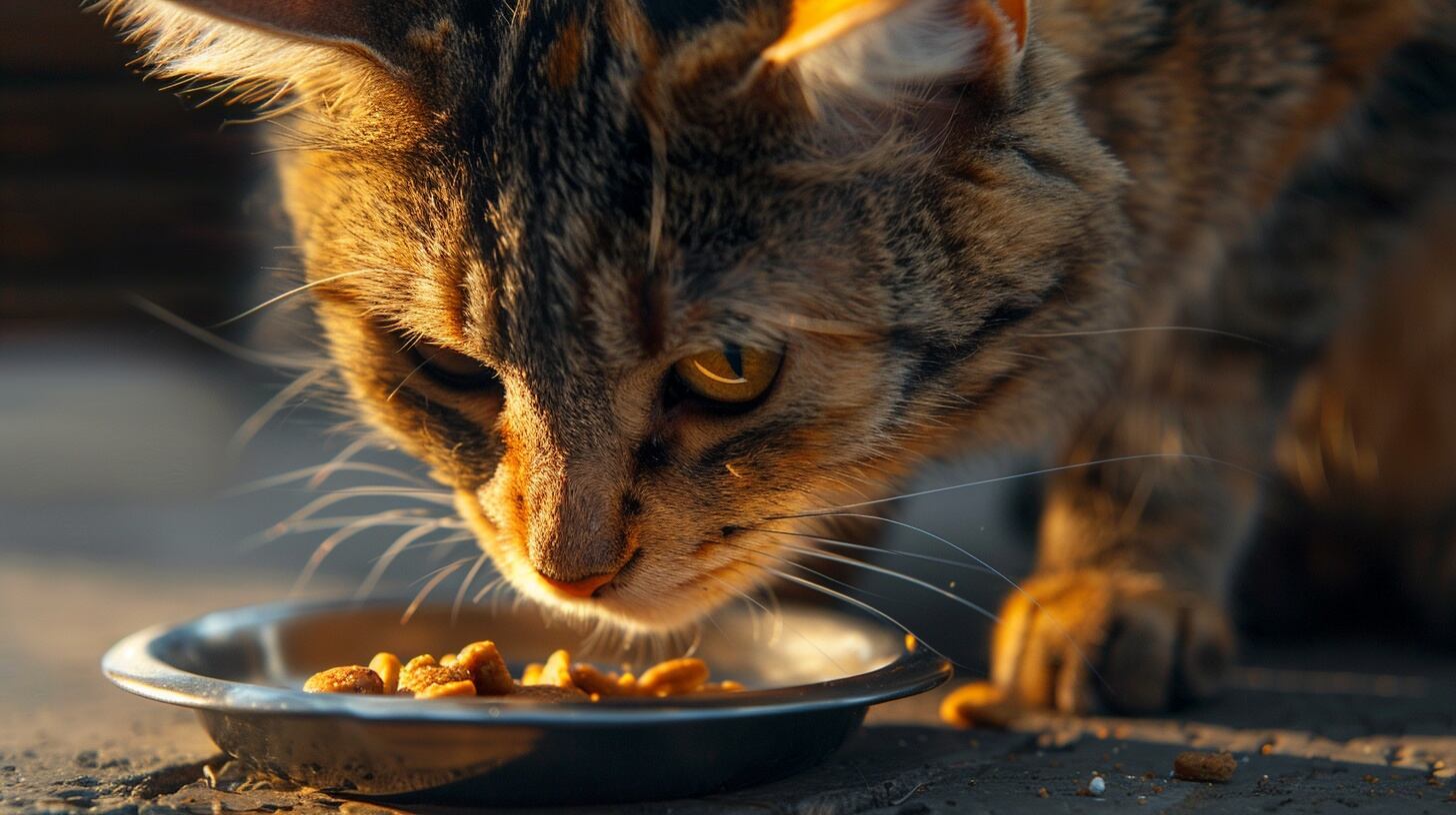 Gato alimentándose, mascota comiendo, golosina para gatos, snack nutritivo, gato devorando, hora de comer, placer felino - (Imagen Ilustrativa Infobae)