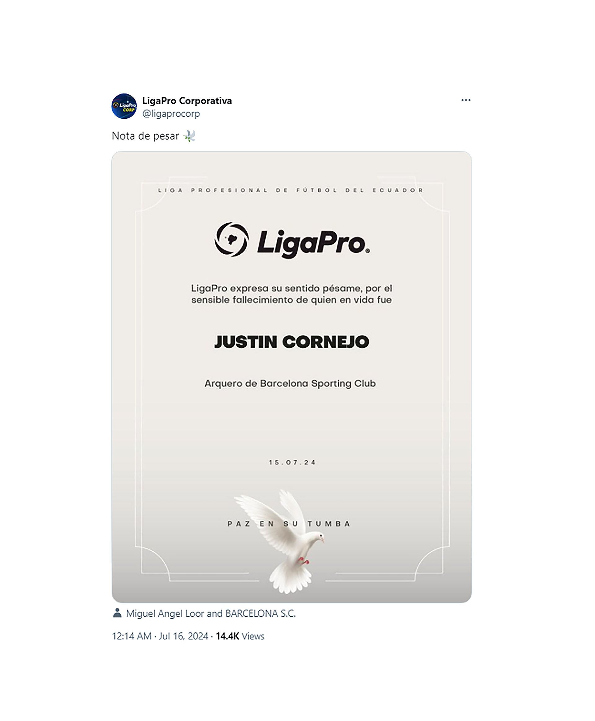 Los comunicados por lo sucedido con Justin Cornejo