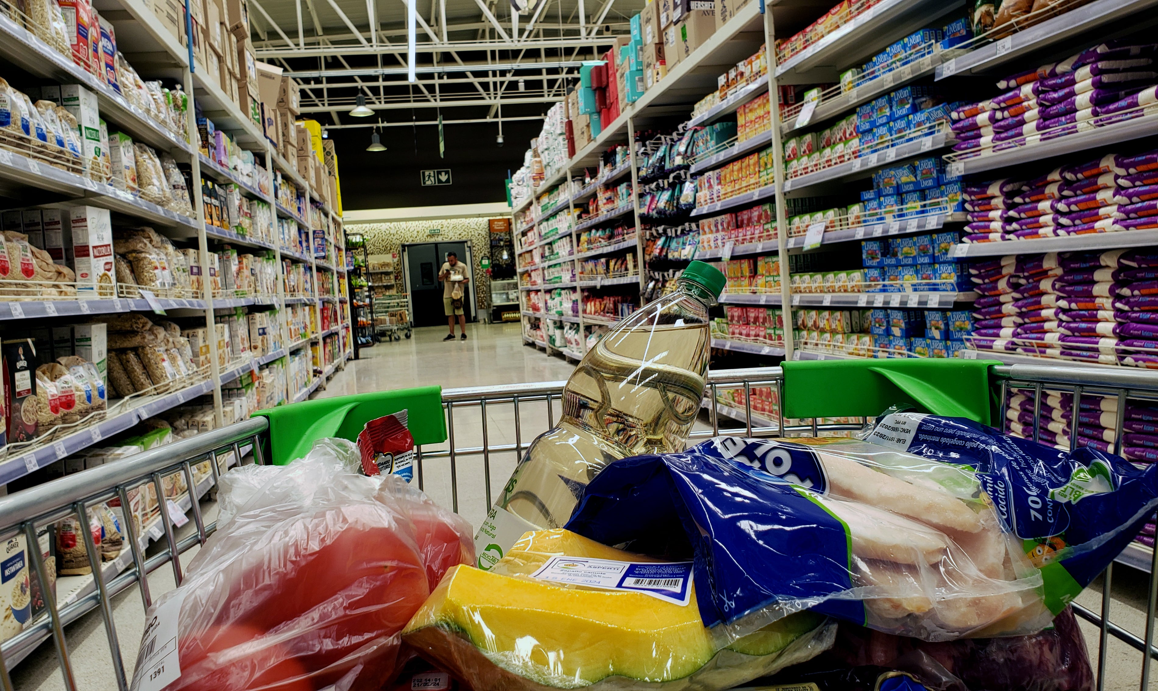 Fotografía de archivo de varios productos al interior de un carro de supermercado el 17 de enero 2024, en Santiago (Chile). EFE/ Elvis González
