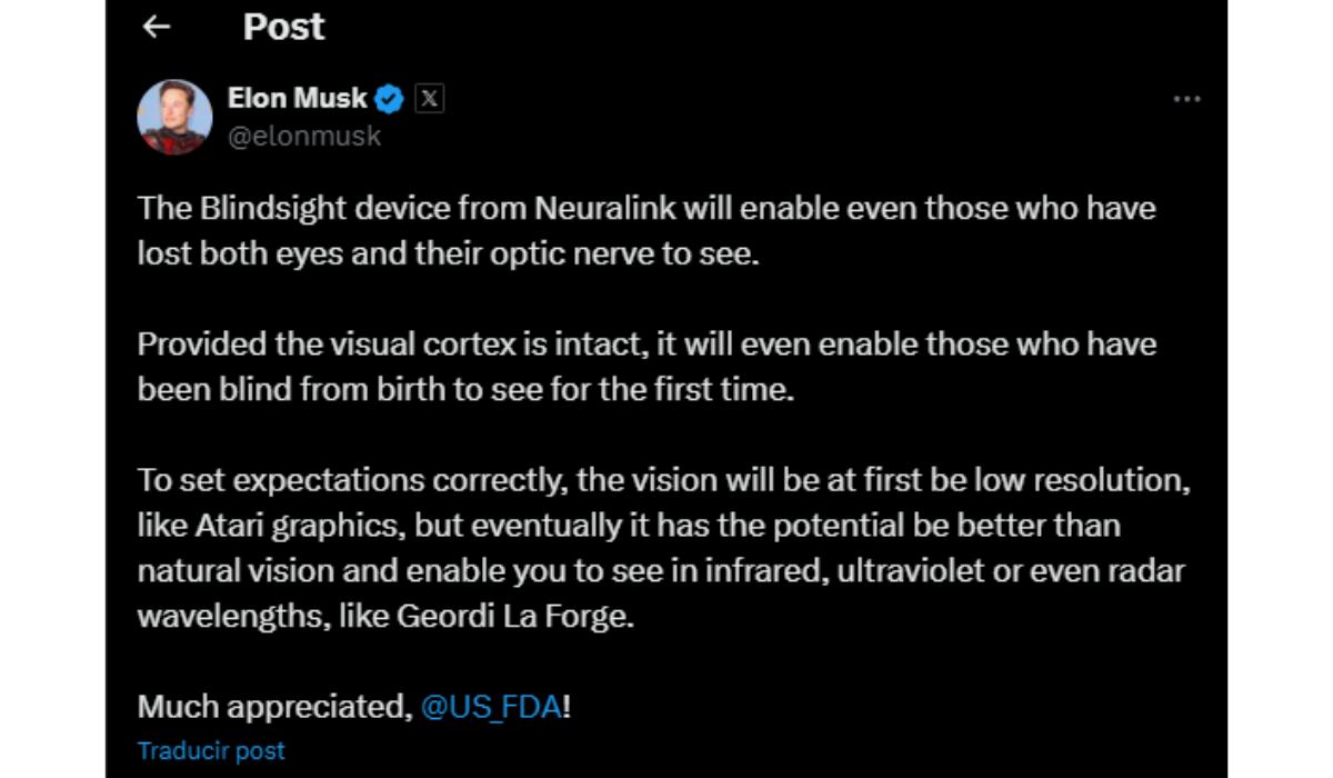 Musk agradeció a la FDA por la designación. (X: Elon Musk)