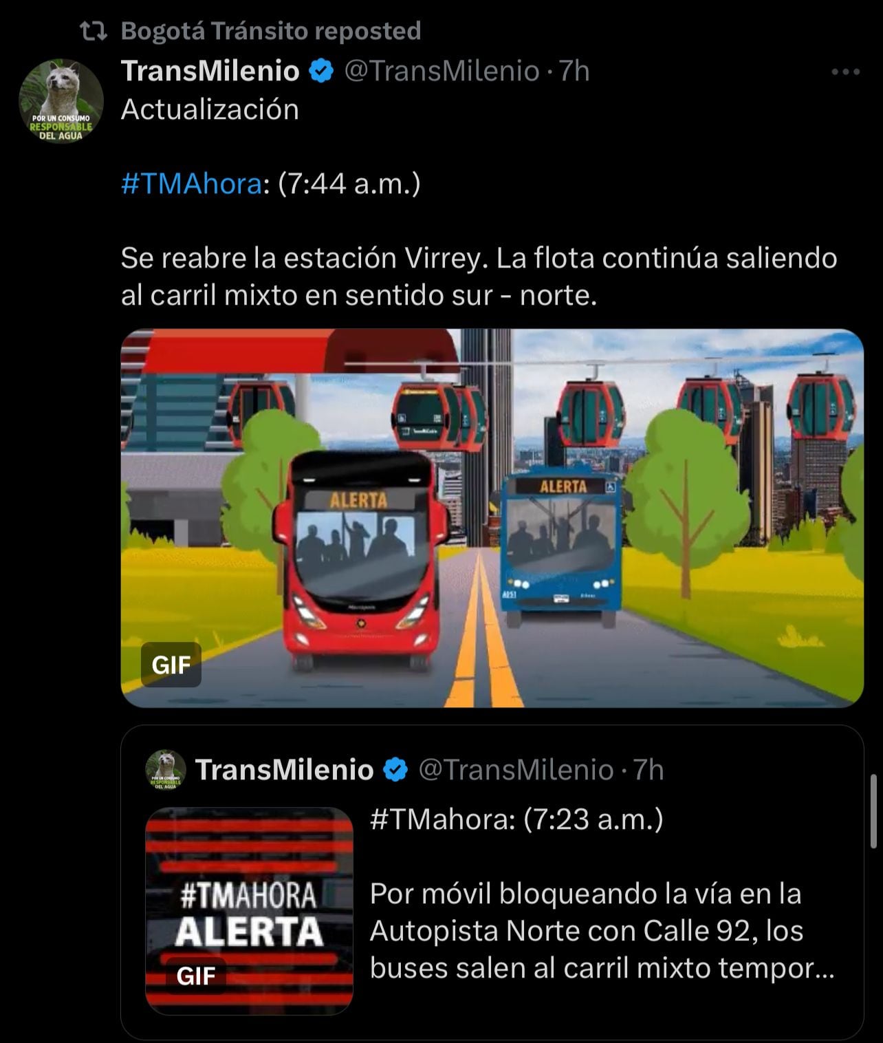 Incidente en la estación de Transmilenio Virrey - crédito Bogotá Tránsito/X